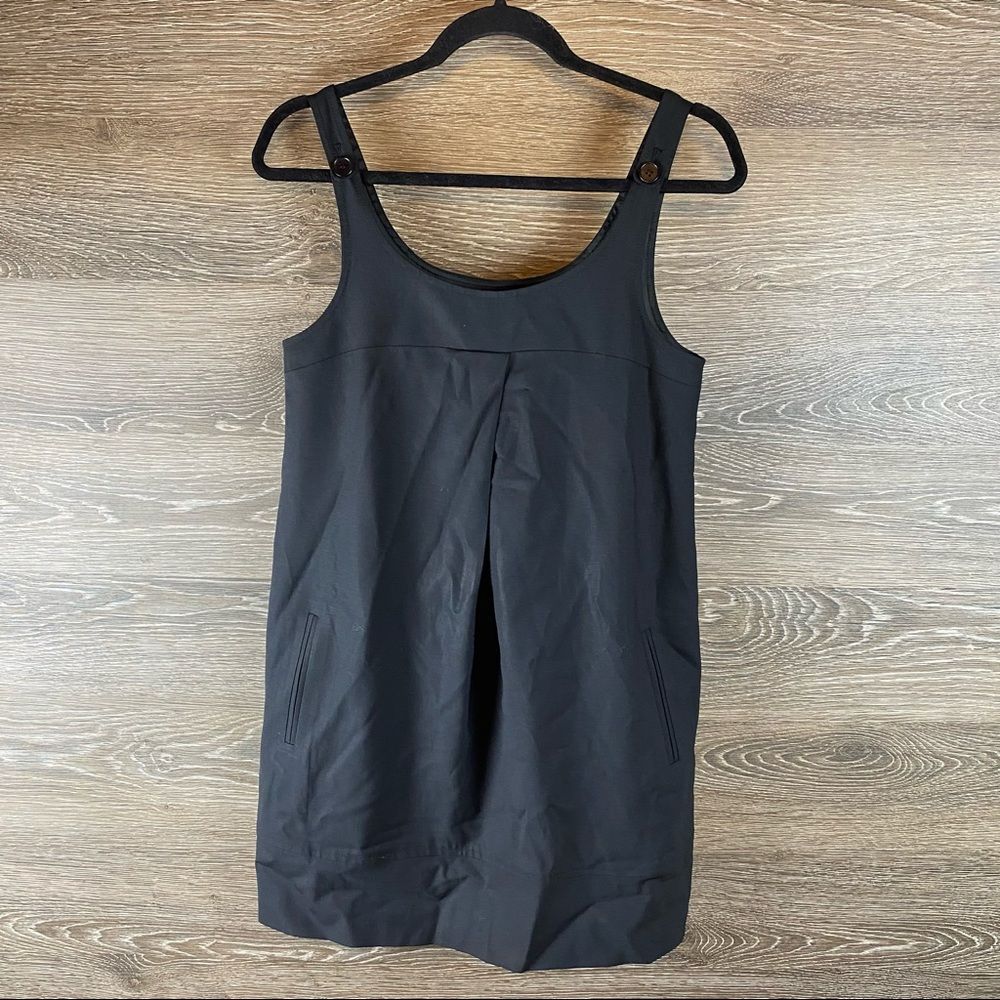 Theory Black button detail wool pleated dress